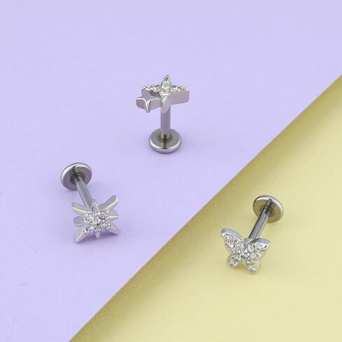 Melighting 16G Labret Jewelry داخليا مترابطة فراشة Labret مسمار القمر اللولب أقراط واضحة تشيكوسلوفاكيا الفولاذ المقاوم للصدأ 316L نجمة الغضروف أقراط الزنمة ثقب للنساء in Kuwait