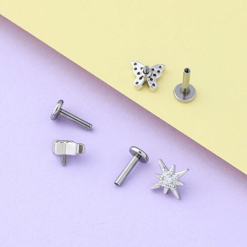 Melighting 16G Labret Jewelry داخليا مترابطة فراشة Labret مسمار القمر اللولب أقراط واضحة تشيكوسلوفاكيا الفولاذ المقاوم للصدأ 316L نجمة الغضروف أقراط الزنمة ثقب للنساء in Kuwait