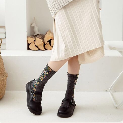 5 أزواج من الجوارب النسائية المبتكرة بنمط الأزهار من Riccess، جوارب جمالية بنمط عرقي عتيق للفتيات، جوارب مطاطية فوق الكاحل in Kuwait