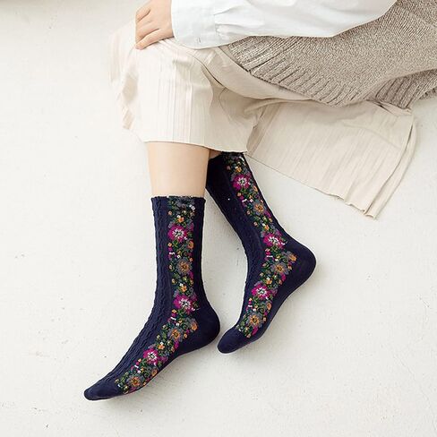 5 أزواج من الجوارب النسائية المبتكرة بنمط الأزهار من Riccess، جوارب جمالية بنمط عرقي عتيق للفتيات، جوارب مطاطية فوق الكاحل in Kuwait
