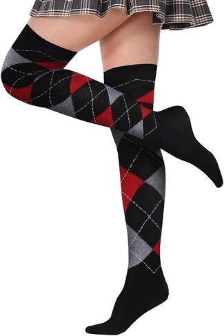 جوارب عالية الفخذ للسيدات من Benefeet Sox جوارب طويلة مخططة فوق الركبة من Argyle للفتيات جوارب طويلة مضحكة ومجنونة in Kuwait