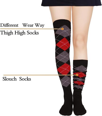 جوارب عالية الفخذ للسيدات من Benefeet Sox جوارب طويلة مخططة فوق الركبة من Argyle للفتيات جوارب طويلة مضحكة ومجنونة in Kuwait