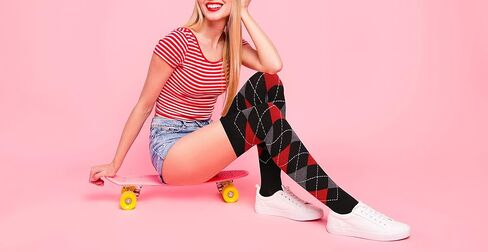 جوارب عالية الفخذ للسيدات من Benefeet Sox جوارب طويلة مخططة فوق الركبة من Argyle للفتيات جوارب طويلة مضحكة ومجنونة in Kuwait
