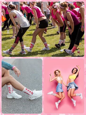 Suhine 50 Pairs Breast Cancer Awareness Socks Bulk Pink Ribbon Socks Soft Breast Cancer Socks Novelty Pink Crew Socks Bulk for Women Girls Gifts Sport Accessories, 10 Styles in Saudi Arabia