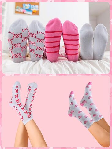 Suhine 50 Pairs Breast Cancer Awareness Socks Bulk Pink Ribbon Socks Soft Breast Cancer Socks Novelty Pink Crew Socks Bulk for Women Girls Gifts Sport Accessories, 10 Styles in Saudi Arabia
