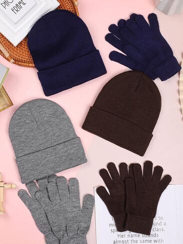URATOT 12 Pack Gloves and Beanies Magic Gloves and Knit Beanies Hats Winter Warm Gloves Hat for Men Women in Kuwait