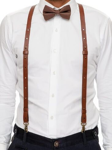 EASY BIRD Full-Grain Handmade Leather Suspenders for Men and Women Y Back Design Adjustable Brown Suspenders with Hooks Gift for Men in Saudi Arabia