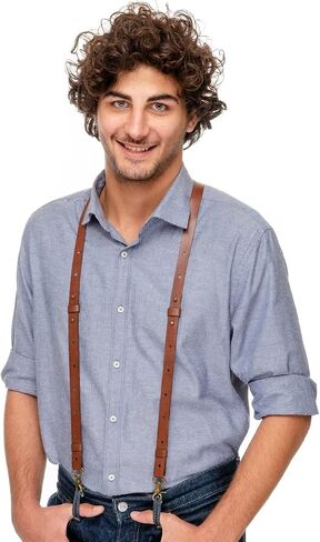 EASY BIRD Full-Grain Handmade Leather Suspenders for Men and Women Y Back Design Adjustable Brown Suspenders with Hooks Gift for Men in Saudi Arabia