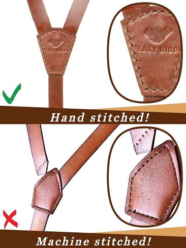 EASY BIRD Full-Grain Handmade Leather Suspenders for Men and Women Y Back Design Adjustable Brown Suspenders with Hooks Gift for Men in Saudi Arabia
