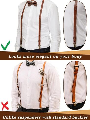 EASY BIRD Full-Grain Handmade Leather Suspenders for Men and Women Y Back Design Adjustable Brown Suspenders with Hooks Gift for Men in Saudi Arabia