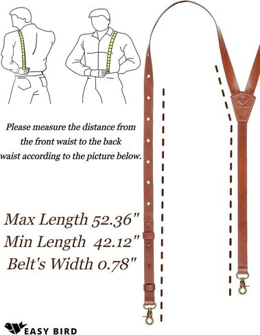 EASY BIRD Full-Grain Handmade Leather Suspenders for Men and Women Y Back Design Adjustable Brown Suspenders with Hooks Gift for Men in Saudi Arabia