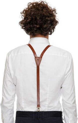 EASY BIRD Full-Grain Handmade Leather Suspenders for Men and Women Y Back Design Adjustable Brown Suspenders with Hooks Gift for Men in Saudi Arabia
