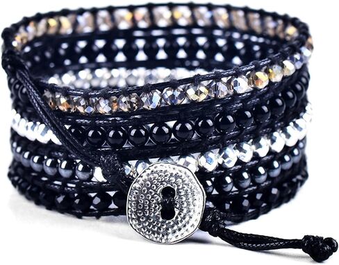 سوار معصم رايلي بوهو ملفوف من حجر العقيق الاسود والفضي + حجر الدم الاسود من سبيريت in Kuwait