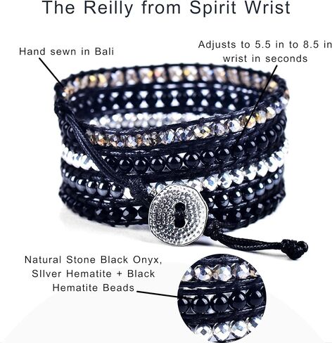 سوار معصم رايلي بوهو ملفوف من حجر العقيق الاسود والفضي + حجر الدم الاسود من سبيريت in Kuwait