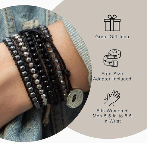 سوار معصم رايلي بوهو ملفوف من حجر العقيق الاسود والفضي + حجر الدم الاسود من سبيريت in Kuwait