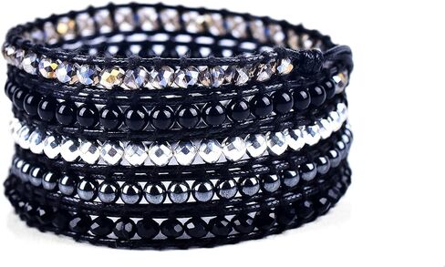 سوار معصم رايلي بوهو ملفوف من حجر العقيق الاسود والفضي + حجر الدم الاسود من سبيريت in Kuwait
