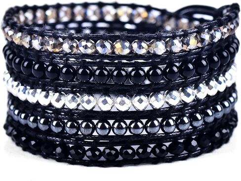 سوار معصم رايلي بوهو ملفوف من حجر العقيق الاسود والفضي + حجر الدم الاسود من سبيريت in Kuwait