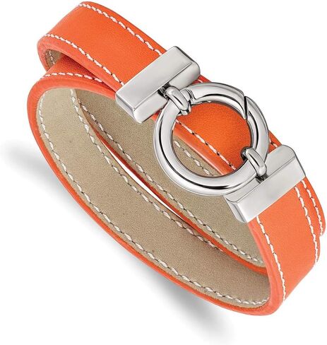 Stainless Steel Orange Leather Wrap Bracelet in Saudi Arabia