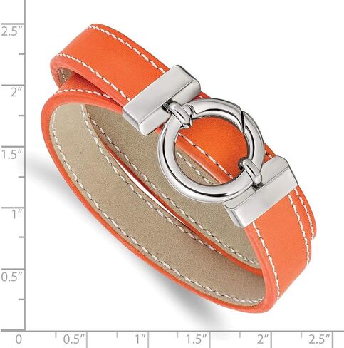 Stainless Steel Orange Leather Wrap Bracelet in Saudi Arabia
