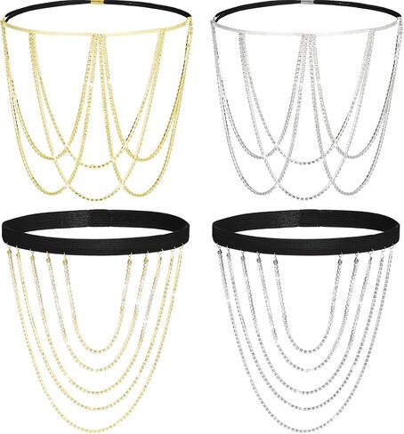 4 Pieces Crystal Leg Chains Thigh Chain Jewelry Rhinestone Sliver Thigh Chain Layered Body Chain Beach Body Chains Thigh Jewelry for Women Girls Rave Party in Saudi Arabia