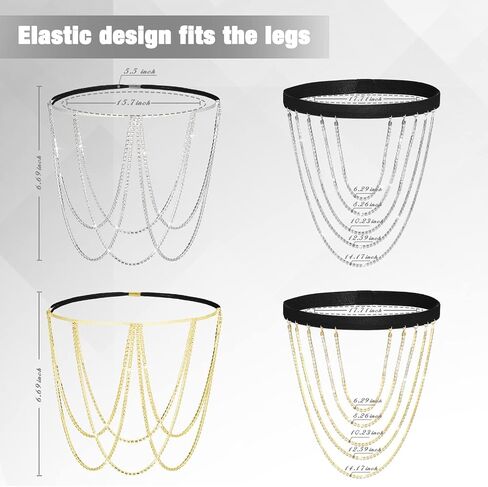 4 Pieces Crystal Leg Chains Thigh Chain Jewelry Rhinestone Sliver Thigh Chain Layered Body Chain Beach Body Chains Thigh Jewelry for Women Girls Rave Party in Saudi Arabia