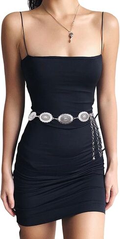 سلسلة حزام سلسلة غربية، سلسلة معدنية عتيقة مجوفة للخصر لفساتين الجينز ومجوهرات الجسم للنساء (الحزام الغربي-01) in Kuwait