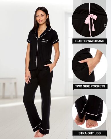 bebe Womens Pajama Sets - Notch Collar Pajama Top and Pajama Pants PJ Set - Pajamas for Women Logo in Kuwait