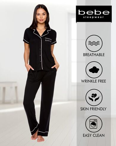 bebe Womens Pajama Sets - Notch Collar Pajama Top and Pajama Pants PJ Set - Pajamas for Women Logo in Kuwait