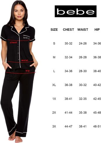 bebe Womens Pajama Sets - Notch Collar Pajama Top and Pajama Pants PJ Set - Pajamas for Women Logo in Kuwait