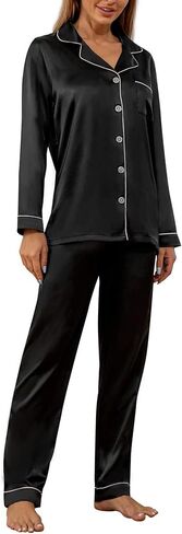 YIMANIE Womens Pajamas Silk Satin Pajama Sets for Women Soft Button Down Womens Loungewear Set with Pockets in Kuwait