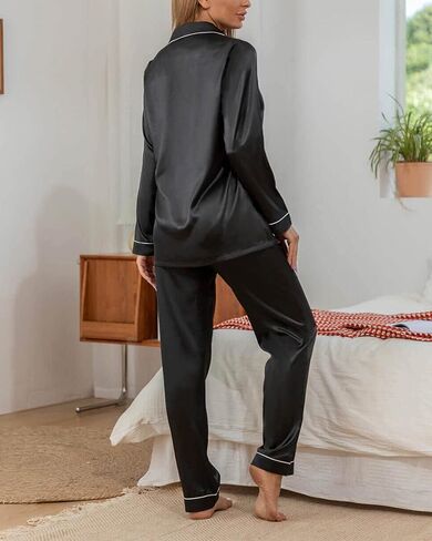 YIMANIE Womens Pajamas Silk Satin Pajama Sets for Women Soft Button Down Womens Loungewear Set with Pockets in Kuwait