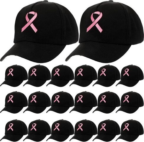 Handepo 20 Pcs Breast Cancer Awareness Baseball Cap with Ribbon Print Adjustable Hat with Hook and Loop for Women Men in Saudi Arabia