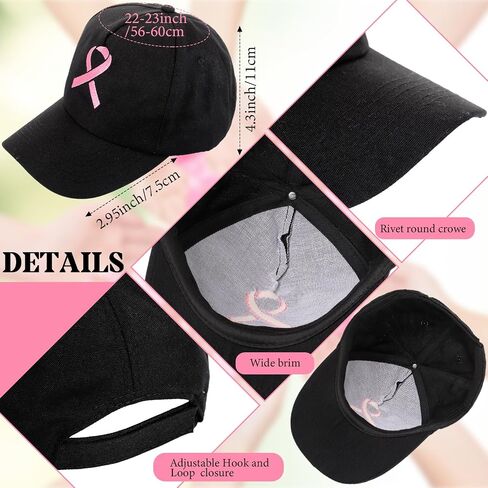 Handepo 20 Pcs Breast Cancer Awareness Baseball Cap with Ribbon Print Adjustable Hat with Hook and Loop for Women Men in Saudi Arabia