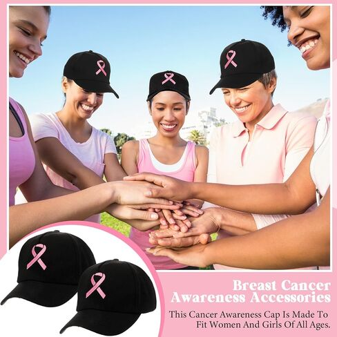 Handepo 20 Pcs Breast Cancer Awareness Baseball Cap with Ribbon Print Adjustable Hat with Hook and Loop for Women Men in Saudi Arabia