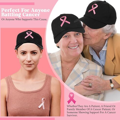 Handepo 20 Pcs Breast Cancer Awareness Baseball Cap with Ribbon Print Adjustable Hat with Hook and Loop for Women Men in Saudi Arabia