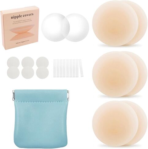 BOTIYARS Nipple Covers 3 Pairs Sticky Adhesive Nipple Pasties Reusable Washable Soft Ultra-Thin Nipple Stickers Applicable A-D with Storage Bag in Kuwait