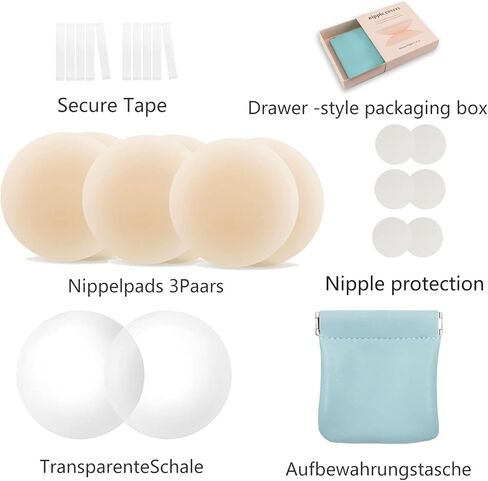 BOTIYARS Nipple Covers 3 Pairs Sticky Adhesive Nipple Pasties Reusable Washable Soft Ultra-Thin Nipple Stickers Applicable A-D with Storage Bag in Kuwait