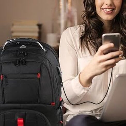 حقيبة ظهر للكمبيوتر المحمول YOREPEK للرجال، حقيبة ظهر متينة للسفر مقاس 17 بوصة مقاومة للماء، حقيبة كمبيوتر معتمدة من شركات الطيران مع منفذ شحن USB، حقيبة مضادة للسرقة للعمل الجامعي، أسود in Kuwait