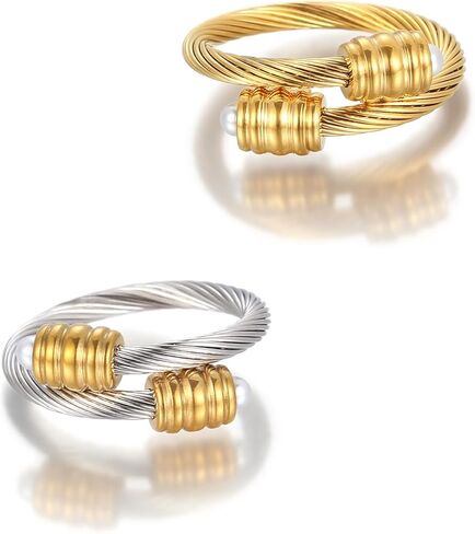 HX SHARE Cuff Pearl Ring، حلقة كابل مصممة لتناسب محيط الإصبع بين 70 مم -90 مم in Kuwait