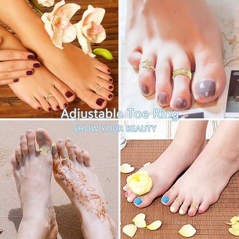 Magitaco 12 قطعة 14K مطلية بالذهب قابل للتعديل خواتم اصبع القدم للنساء الصيف الشاطئ المفتوحة اصبع القدم مجموعة خواتم القلب ورقة المفصل ميدي الذيل الخنصر خواتم بيرفوت هاواي مجوهرات القدم in Kuwait