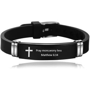 NanMuc Religious Faith Christian Bible Verse Silicone ID Wristband Bracelets Religious Gifts for Men Boyfriend Inspirational Quote Cross Stainless Steel Rubber Adjustable