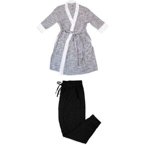 Kindred Bravely Everyday Maternity Joggers (Black, Medium) & Emmaline Maternity & Nursing Robe (Grey, Small/Medium) Bundle