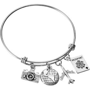 ملكة جمال الوردي السفر الإسورة سلك قابل للتعديل الإسورة كاميرا غلوب طائرة جواز سفر سحر سوار DIY اليدوية مجوهرات هدايا للنساء in Kuwait