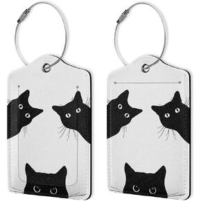 2 Pack Luggage Tags for Suitcase,Black cat Cute Luggage Tag,Leather Suitcase Tags Name ID Labels with Privacy Cover for Women Men Travel in Kuwait