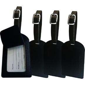 4 قطع جلد الأمتعة العلامات السفر حقيبة التسميات مع اسم بطاقة الهوية مثالية لبقعة بسرعة الأمتعة حقيبة يد حقيبة مدرسية حقيبة الصك علامة التسمية حماية الخصوصية الأسود in Kuwait