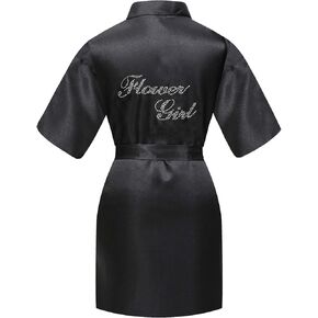 SEALINF Flower Girls' Bridesmaid Pure-Colored Robe with Rhinestones for Bridal Party Wedding Getting Ready