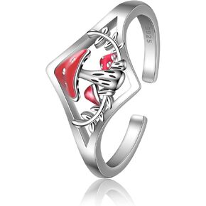 LINGBG JEWELRY Celtic Rings for Women 925 Sterling Silver Celtic Knot Ring Mushroom Rings Rose Rings Cross Open Rings Moonstone Ring Adjustable Ring Jewelry for Girls Friends