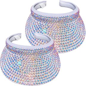 2 Pack Sparkly Rhinestone Clip on Visor Hats Women Men Sun Visors Hat Crystal Studded Shiny Sports Golf Beach Tennis Caps