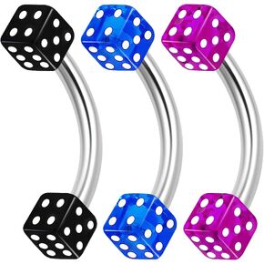 3PCS Surgical Steel Curved Barbell Bar 16 gauge 5/16 8mm 3mm Dice Eyebrow Snake Bite Earrings Cartilage Piercing Jewelry 1679 in Kuwait