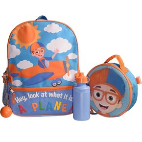 AI ACCESSORY INNOVATIONS Blippi Girls & Boys Toddler Pre-school 4 Piece Backpack Set, Kids 16" School Bag with Front Zip Pocket, Blue